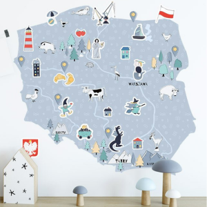 NAKLEJKA MAPA POLSKI NIEBIESKA - PASTELOWE LOVE