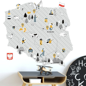 NAKLEJKA MAPA POLSKI SZARA - PASTELOWE LOVE