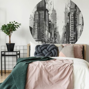 NAKLEJKA W KSZTAŁCIE KOŁO ABSTRAKCJA MIASTO - YOKO DESIGN