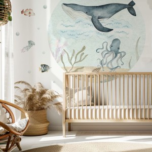 NAKLEJKA W KSZTAŁCIE KOŁA GŁĘBIA OCEANU WIELORYBY - YOKO DESIGN