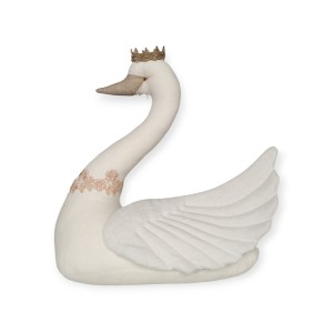 LOVE ME DECORATION - LINEN CREAM SWAN WITH CROWN