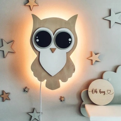 drewniakowa lampka dziecięca sowa