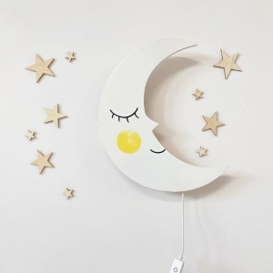 Drewniana lampka nocna kinkiet do pokoju dziecięcego półksiężyc Luna