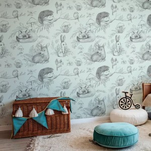 TAPETA DLA DZIECKA ZE ZWIERZĘTAMI DEER&FRIENDS MINT - MALUMI