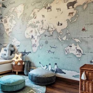 TAPETA DLA DZIECKA MAPA ŚWIATA MAPS MINT - MALUMI