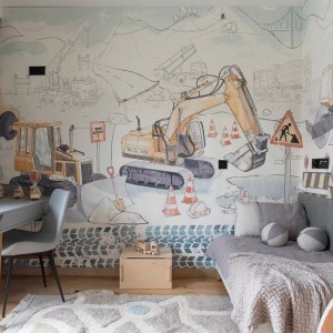 TAPETA DLA CHŁOPCA PLAC BUDOWY MURAL MINT - MALUMI
