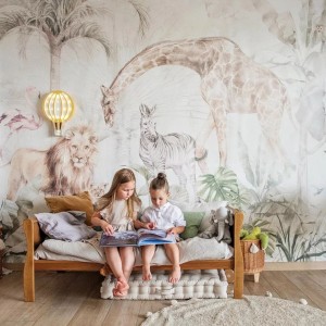 TAPETA DLA DZIECKA AFRYKAŃSKIE ZWIERZĘTA SERENGETI SAGE GREEN - MALUMI