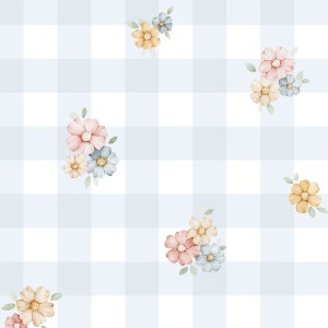DEKORILLO PASTEL FLOWERS BŁĘKITNA KRATA - PRÓBKA TAPETY