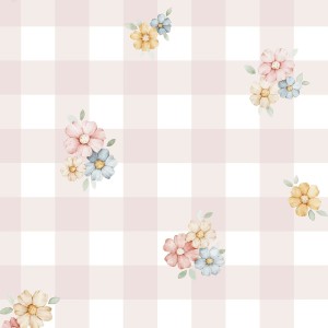 DEKORILLO PASTEL FLOWERS RÓŻOWA KRATA - PRÓBKA TAPETY  