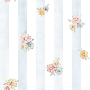 DEKORILLO PASTEL FLOWERS BŁĘKITNE PASKI - PRÓBKA TAPETY   