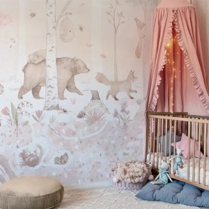 TAPETA DLA DZIECKA Z LEŚNYMI ZWIERZĄTKAMI MINI ZOO ROSE - MALUMI