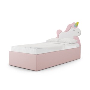 MINKO - ŁÓŻKO TAPICEROWANE DLA DZIEWCZYNKI JEDNOROŻEC UNICORN BOX TEXTI