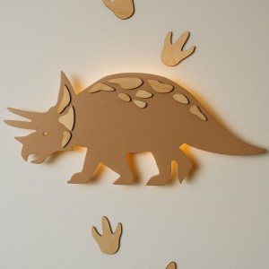 Drewniana lampka nocna kinkiet do pokoju dziecięcego dinozaur Triceratops
