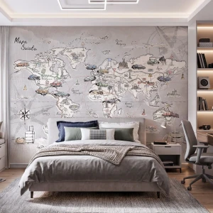 TAPETA DLA DZIECKA TRIP MAP LIGHT GREY - MALUMI