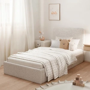 ŁÓŻKO TAPICEROWANE DLA DZIECKA COZY Z PODNOSZONYM STELAŻEM I POJEMNIKIEM