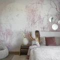 Tapeta dziecięca Birdsong Pink – różowe kwiaty i ptaszki