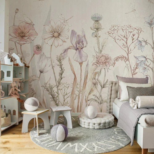Tapeta dziecięca Spring Joy Rainbow z motywem polnych kwiatów