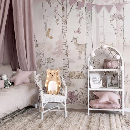Tapeta dziecięca Hello Rabbit Pink – zajączki i sarenki dla dziewczynki