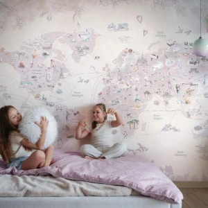 TAPETA DLA DZIECKA MAPA ŚWIATA DEAR DIARY NORTH LAVENDER - MALUMI
