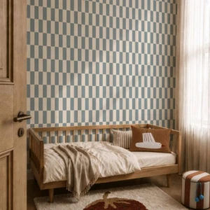 TAPETA DZIECIĘCA KLOCKI RETRO NIEBIESKA - DEKORILLO