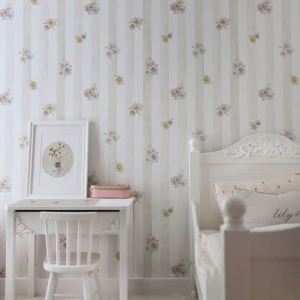 TAPETA DZIEWCZĘCA PASTEL FLOWERS BEŻOWE PASKI - DEKORILLO 