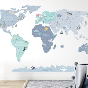 NAKLEJKA MAPA ŚWIATA NIEBIESKA - PASTELOWE LOVE