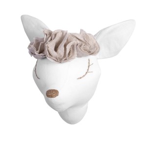 LOVE ME DECORATION - WHITE LINEN DEER WITH BEIGE FLOWERS