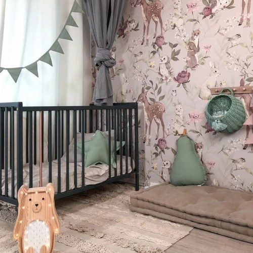 woodland wallpaper girls grey