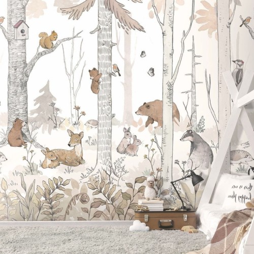 mural forest sepia