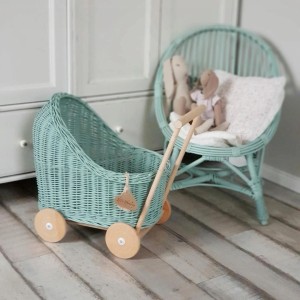 LITTLE DREAMS - WICKER DOLL STROLLER MINT