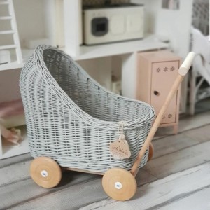 LITTLE DREAMS - WICKER DOLL STROLLER GRAY