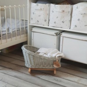 LITTLE DREAMS - WICKER BED ROCKING CRADLE FOR DOLLS GRAY