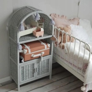LITTLE DREAMS - WICKER CABINET WITH DOORS GRAY