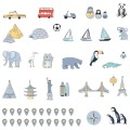 world map blue sticker childrens wall room decoration