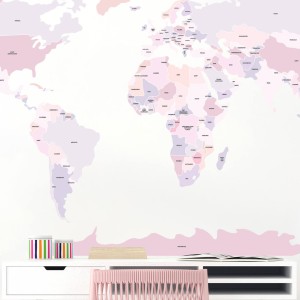 PASTELOWE LOVE - WALL STICKER PINK POLITICAL MAP
