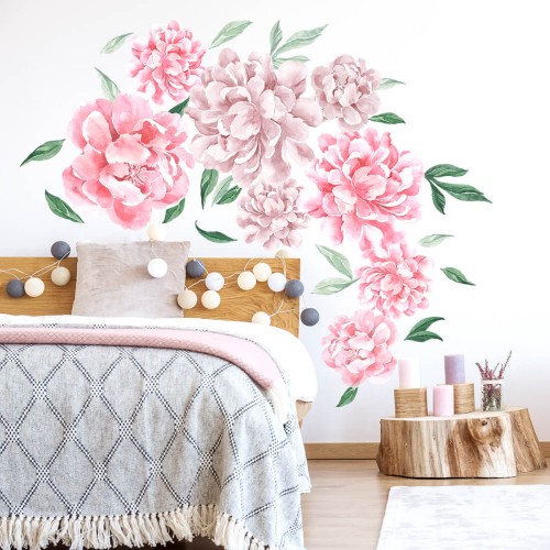 wall stickers pink peonies