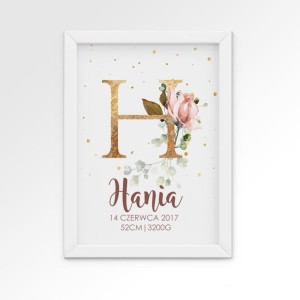 PLAKAT METRYCZKA Z KWIATOWĄ LITERKĄ - DEKORILLO
