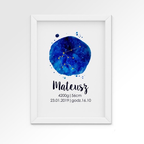 plakat metryczka ze znakiem zodiaku