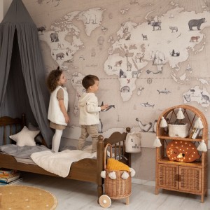 TAPETA DLA DZIECKA MAPA ŚWIATA MAPS TAUPE - MALUMI