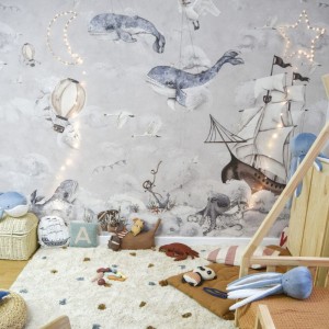 TAPETA DZIECIĘCA MURAL PODNIEBNY OCEAN BEŻ - DEKORILLO 