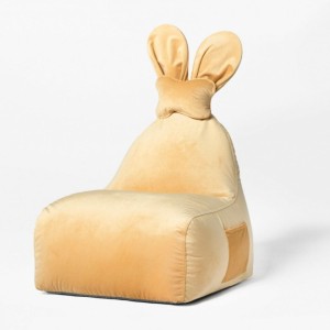 Pufa dla dziecka Królik z uszami Funny Bunny velvet żółta - The Brooklyn Kids