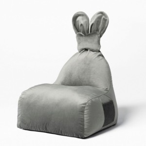Pufa dla dziecka Królik z uszami Funny Bunny velvet szara - The Brooklyn Kids