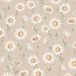 TAPETA DLA DZIEWCZYNKI STOKROTKI SUNNY DAISY BEŻOWA - DEKORILLO 
