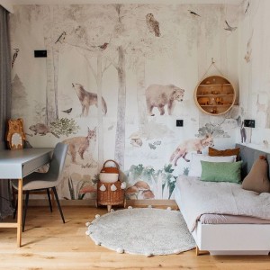 TAPETA DLA DZIECKA Z LASEM I ZWIERZĄTKAMI WOODLET FAMILY GREEN - MALUMI