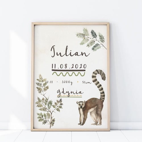 plakat metryczka lemur