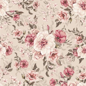 TAPETA DLA DZIEWCZYNKI WHITE AND PINK FLOWERS KREM - DEKORILLO 
