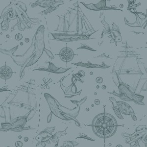 TAPETA DZIECIĘCA MORSKA MONO NIEBIESKA - DEKORILLO 