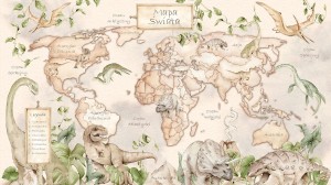 DEKORILLO MURAL MAPA ŚWIATA DINOZAURY BEŻOWA - PRÓBKA TAPETY