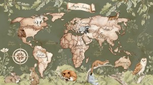DEKORILLO MURAL MAPA ŚWIATA LEŚNA - PRÓBKA TAPETY