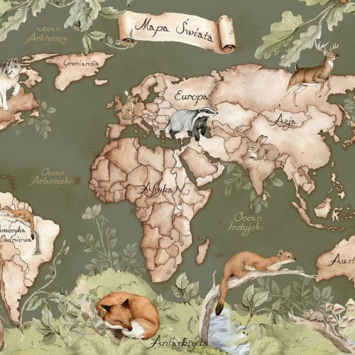 TAPETA MAPA ŚWIATA LEŚNA